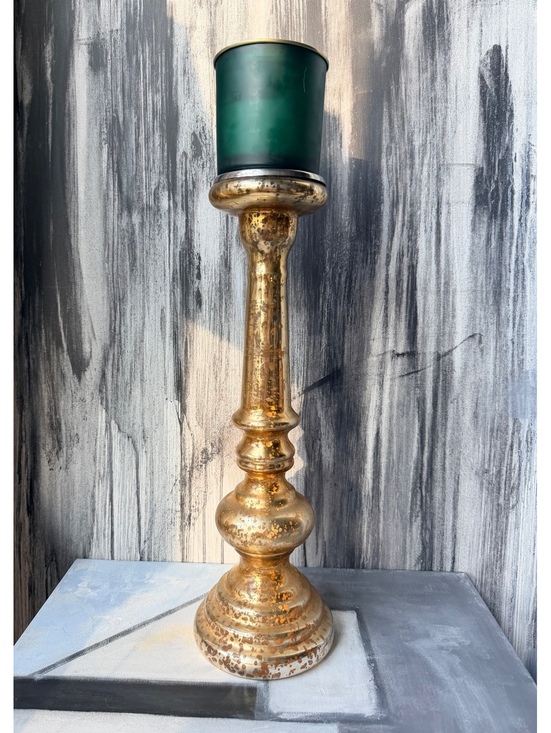 Other - Vintage Style Mercury Glass Gold Pillar Candle Holder Hurricane 18"